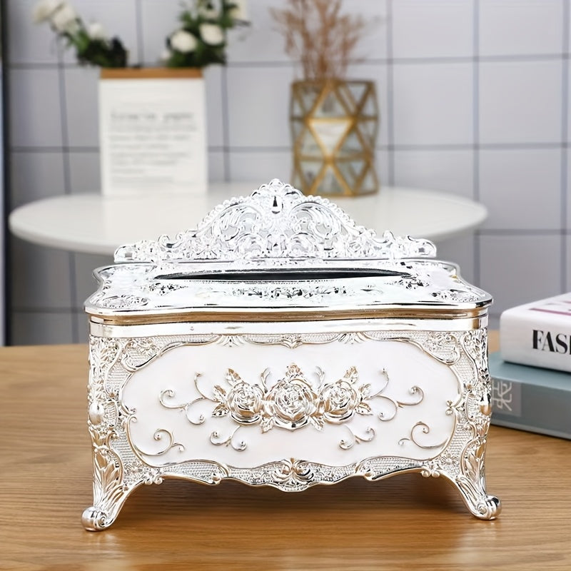 1pc European Style Craft Tissue Storage Box, High-end Hotel Cafe Restaurant Napkin Decorative Box, Desktop Paper Organizer