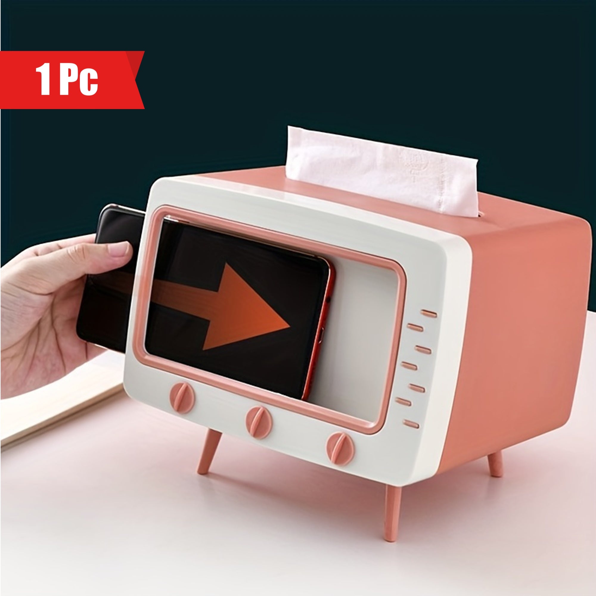 Retro Tv-Inspired Tissue Box Holder with Mobile Phone Dock - Multifunctional Rectangle Plastic Dispenser for Home & Office Decor - 1 PC Halloween, Christmas Decorations