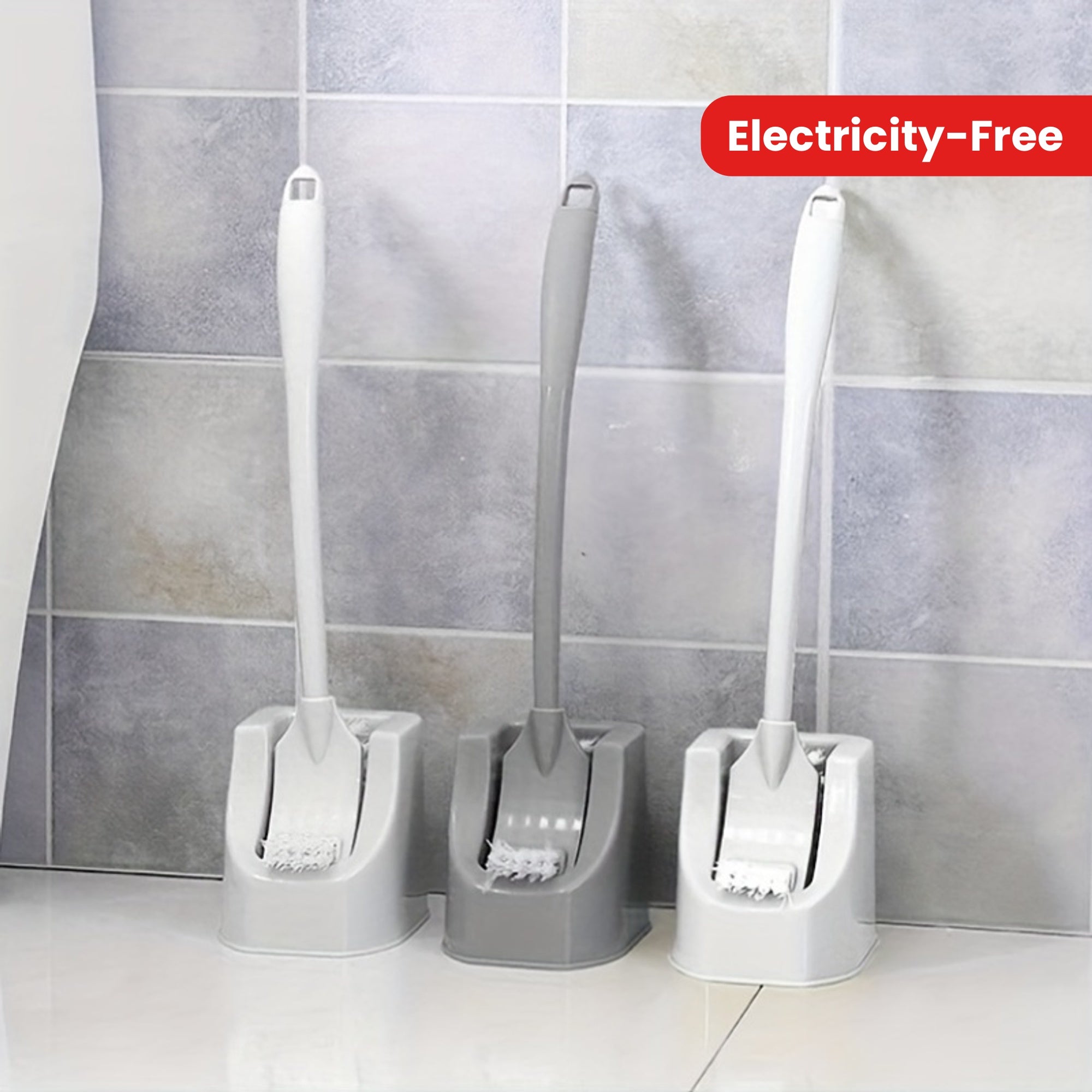 1 Set Soft Bristle Toilet Brush Set with Holder, Wall-Mounted Long Handle Bathroom Cleaning Brush, Portable Medium Firmness, Plastic Handle, No Dead Angle, Electricity-Free Cleaning Tool for Bathroom and Toilet