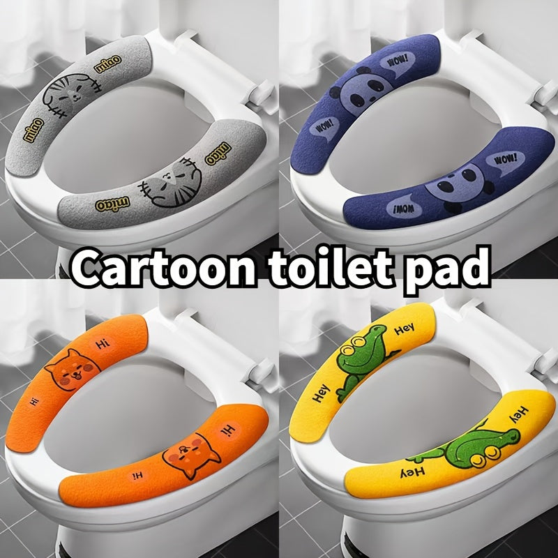 4pcs Cartoon Plush Toilet Seat Covers - All-Season, Aseptic & Static-Free Adhesion, Warm for Winter, Fits All Toilets