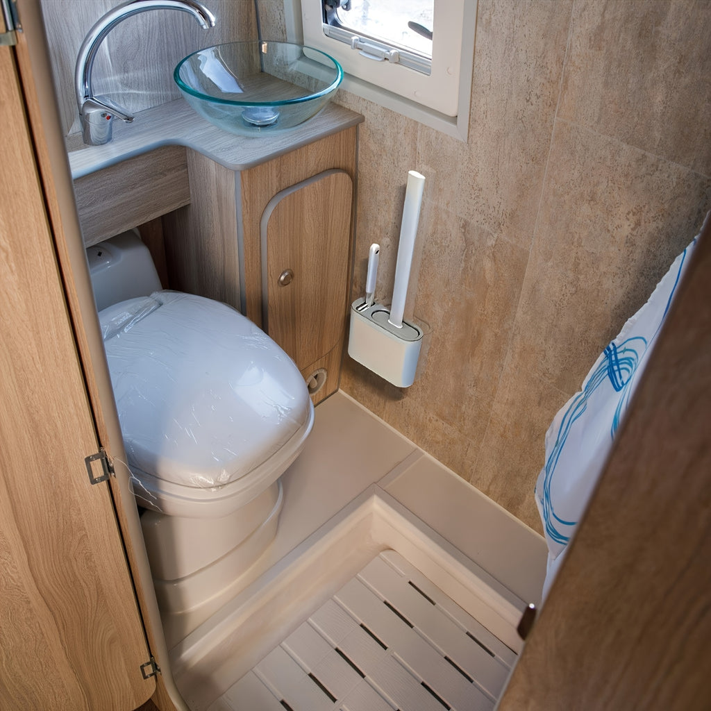 Toilet Brush Set with Wall Mounting, 1pc: Soft Silicone Head, Long Handle and Extra Small Brushes for Home Cleaning - A Must-have for RV Bathrooms