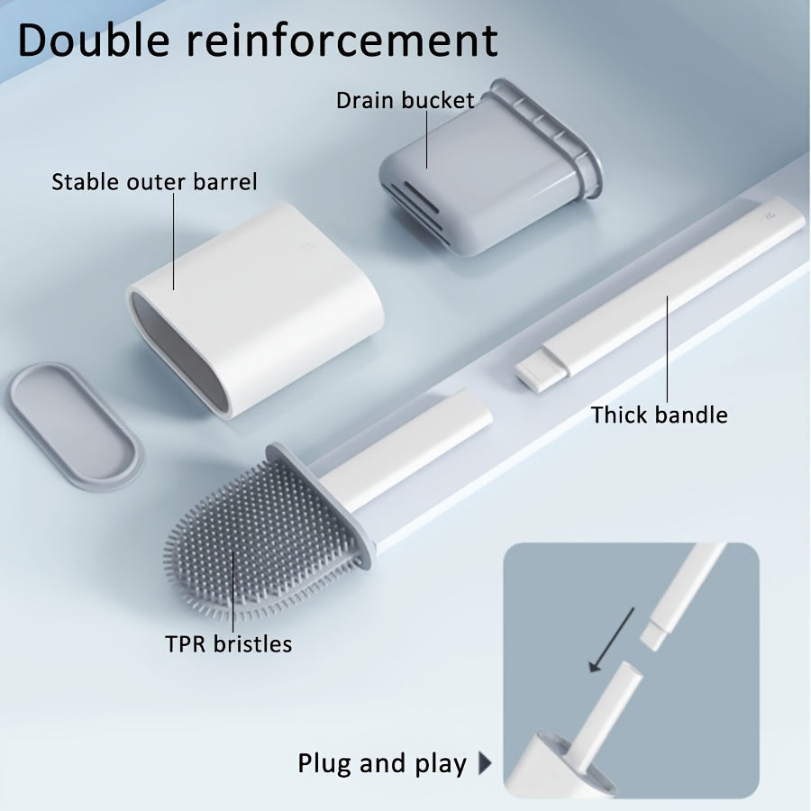 Durable Black Silicone Toilet Brush with Wall-Mounted Holder - Flat Head Design for Bathroom and Kitchen Cleaning, Easy to Hang Organizer, Bathroom Hygiene Essentials | Modern Toilet Brush Holder | Durable Silicone Material, Toilet Brush Holder