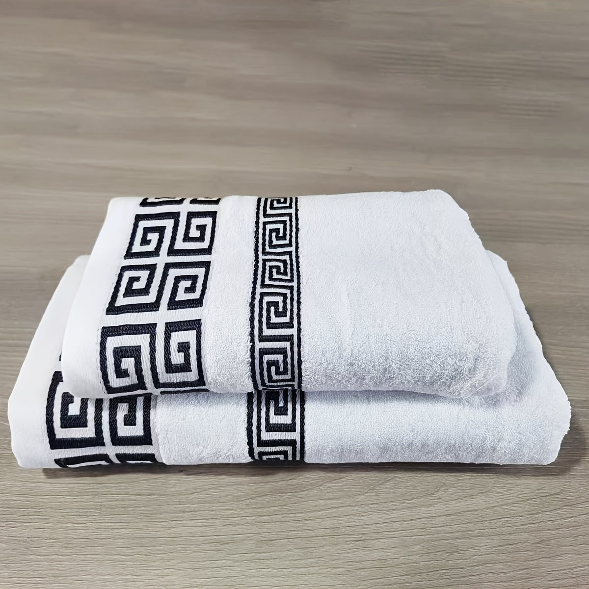 Luxurious Pure Cotton Geometric Pattern Towel - Soft, Absorbent, Quick-Dry for Bath or Face, 13.39x29.53inch or 27.56x55.12inch, Black with Golden Thread, Modern Design, Hand Wash Only, Bath Towels