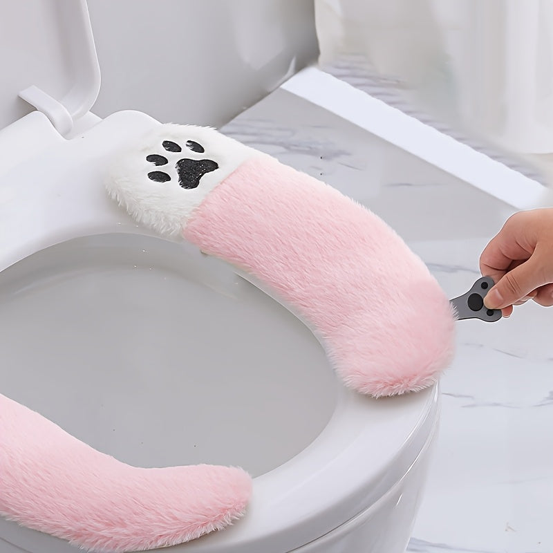 Warm Plush Toilet Seat Cushion Cover, Soft Buttocks Support, Thickened Non-Slip Bathroom Warmer Pad, with Hand Washable, for All Seasons