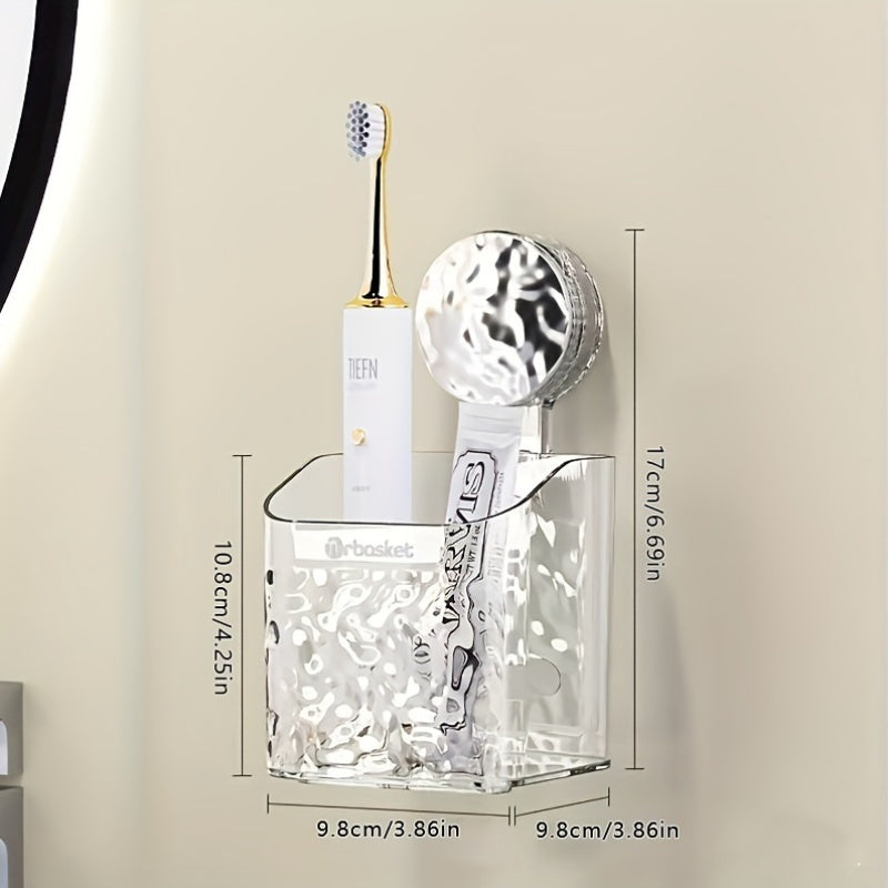 Wall Mount Shower Caddy Organizer with Adjustable Shelves, Polished Finish, Rectangle PET Bathroom Storage Rack for Cosmetics and Toiletries with Suction Cups, Glacier Pattern Design - 1pc