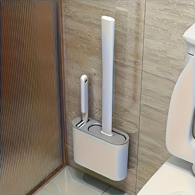 Toilet Brush Set with Wall Mounting, 1pc: Soft Silicone Head, Long Handle and Extra Small Brushes for Home Cleaning - A Must-have for RV Bathrooms