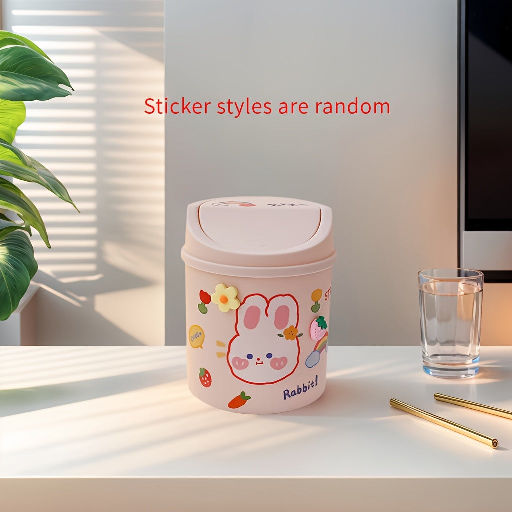 Compact Portable Flip-Top Desktop Trash Can - Space-Saving, Easy-to-Clean Mini Waste Bin with Cute Rabbit & Floral Design, Durable PP Material, Ideal for Home and Office Use, Office Trash Ca
