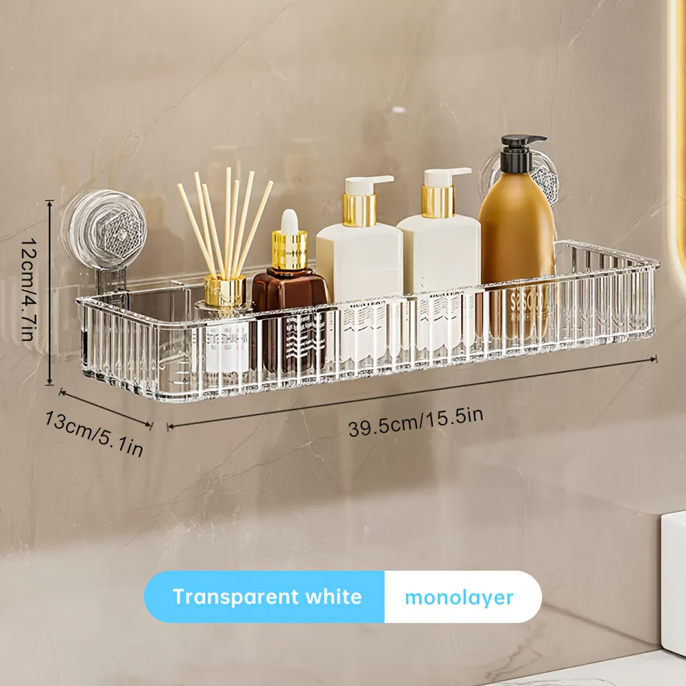 Adhesive Bathroom Shelf, Wall-mounted Hole-free Storage Rack with Mirror Effect, 1pc, Suitable for Toilet Vanity Makeup Storage, Easter Decoration, Home Kitchen and Bathroom Renovation Supplies