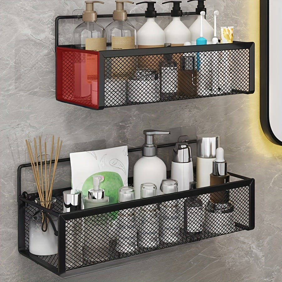 1pc Wall-Mounted Metal Shower Caddy, Lightweight No-Drill Bathroom Organizer Shelf for Shampoo and Soap Storage, Ideal for Kitchen and Bathroom Accessories, Non-Electric, Shower Caddie, Shower Caddies