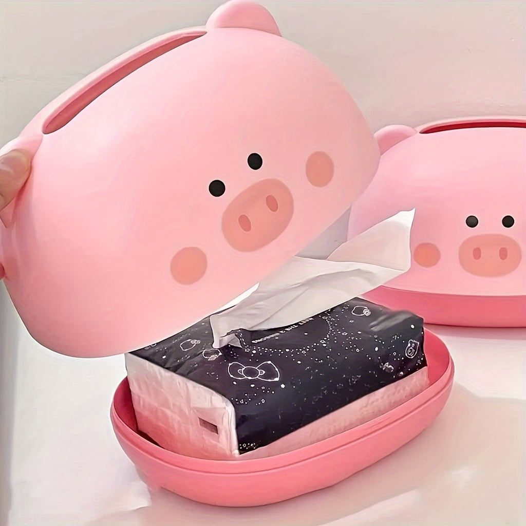 Cute Piggy-Shaped Tissue Box Holder - Durable Plastic, Multi-Functional Desktop Organizer for Home & Commercial Use, 1pc, Tissue Box