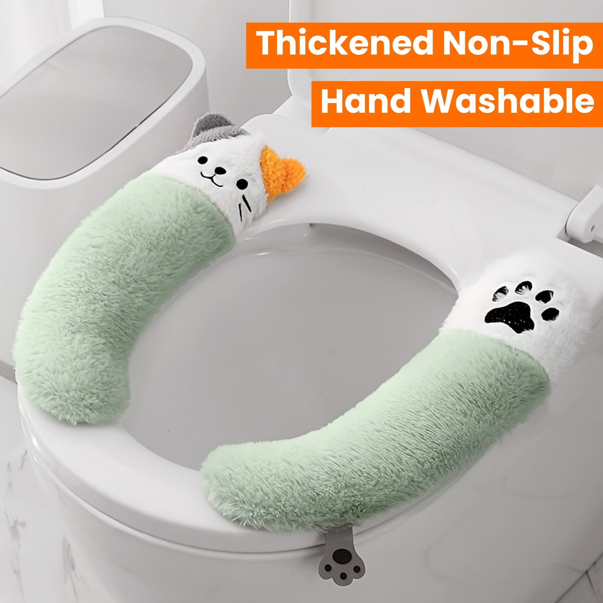 Warm Plush Toilet Seat Cushion Cover, Soft Buttocks Support, Thickened Non-Slip Bathroom Warmer Pad, with Hand Washable, for All Seasons