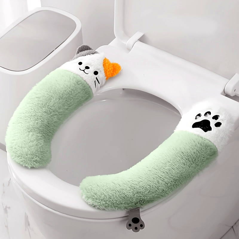 Warm Plush Toilet Seat Cushion Cover, Soft Buttocks Support, Thickened Non-Slip Bathroom Warmer Pad, with Hand Washable, for All Seasons