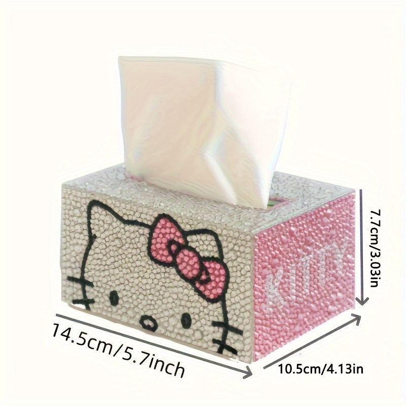 1pc Sanrio Hello Kitty DIY Diamond Painting Tissue Box - Round\u002FSquare Rhinestone Craft Kit, Suitable for Home Decor and Car Storage