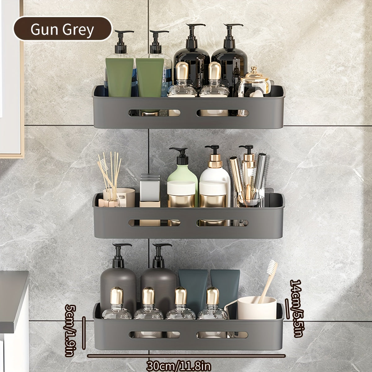 1\u002F2\u002F3pcs Long Rectangular PP Bathroom Wall Shelves - Space-Saving, No-Drill, Matte Finish, Ideal for Vanity and Shower Area Organization, Bathroom Shelves|Modern Bathroom Shelves|Durable Bathroom Shelves