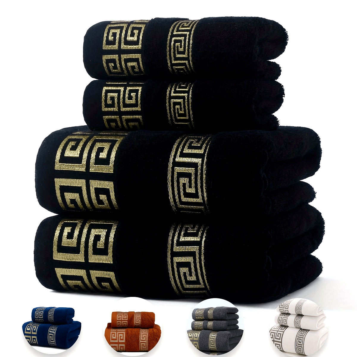 Luxurious Pure Cotton Geometric Pattern Towel - Soft, Absorbent, Quick-Dry for Bath or Face, 13.39x29.53inch or 27.56x55.12inch, Black with Golden Thread, Modern Design, Hand Wash Only, Bath Towels