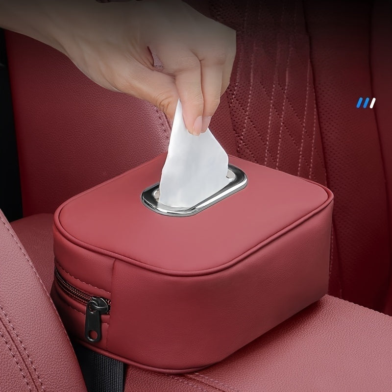 1pc PUPU PU Leather Car Tissue Box Holder, Multi-Functional Storage Organizer for Sun Visor, Seat Back, Armrest - Vehicle Interior Accessory