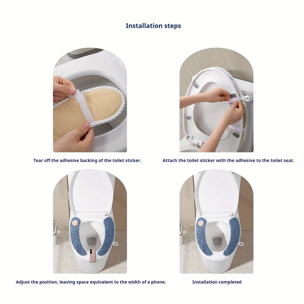 1 Pair Adhesive Toilet Seat Covers with Hexagon Pattern - Soft Cushioned Non-Slip Bathroom Pads, Washable All-Season Comfort for Home Toilet Seat Protection, Hygiene Enhancement, Playful Design, Secure Fit Design