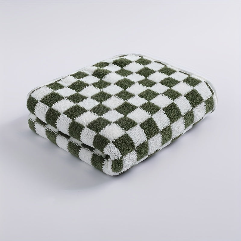 Elegant Bohemian Style Bath Towels - Soft Polyester & Nylon Blend, Classic Check Pattern in Green, White, Yellow, and Purple, Perfect for Home Decor, Bathroom Essentials|Elegant Bathroom Decor|Soft Texture, Wash Cloths