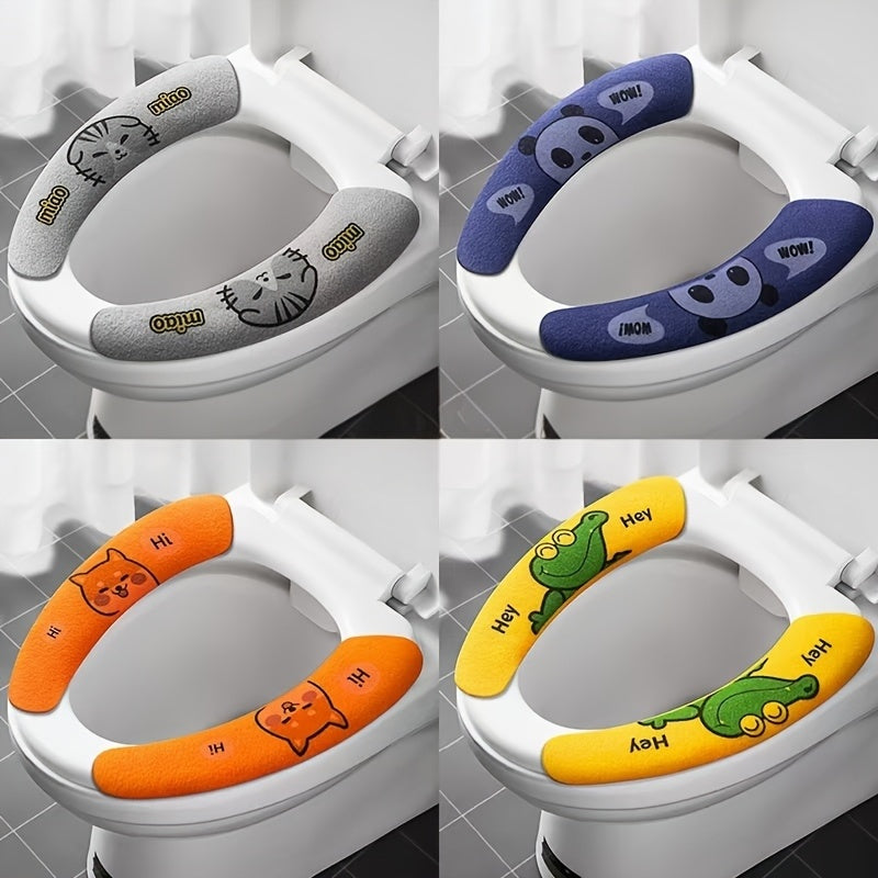 4pcs Cartoon Plush Toilet Seat Covers - All-Season, Aseptic & Static-Free Adhesion, Warm for Winter, Fits All Toilets