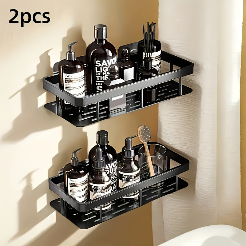 2pcs Black Rust-Proof Polished Metal Bathroom Shelves, Wall-Mounted No-Drill Hanging Shower Caddy for Shampoo, Conditioner, and Toiletries – Space-Saving and Stylish Bathroom Organizer, Spacesaving Caddy | Sleek Shower Design | Durable Bathroom Item