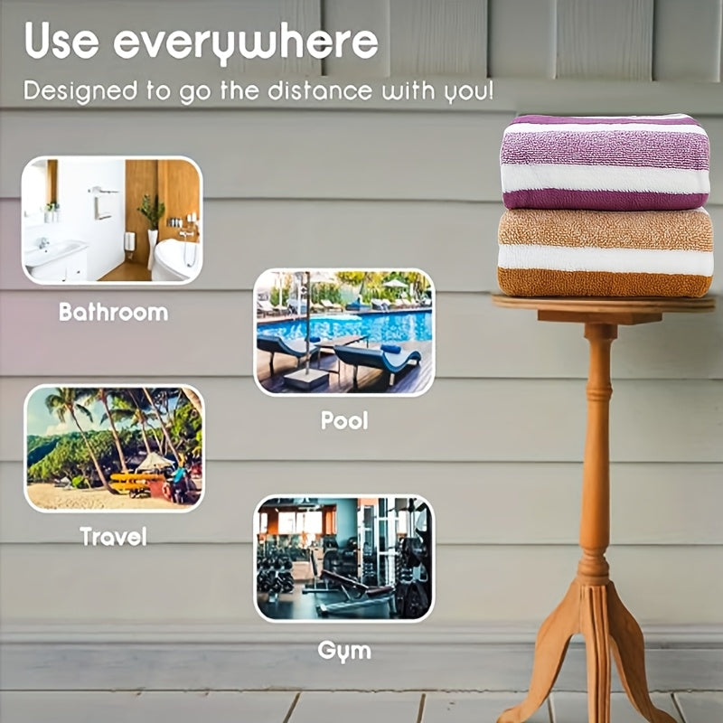 Deluxe Striped Towel Set Featuring a Short Hand Towel And a Long Bath Towel - Highly Absorbent, Fast-Drying, And Soft, Perfect for Family Use, Hotels, RV Trips, Outdoor Activities, Spas, And Salons - Comes with One Bath Towel And One Hand Towel.