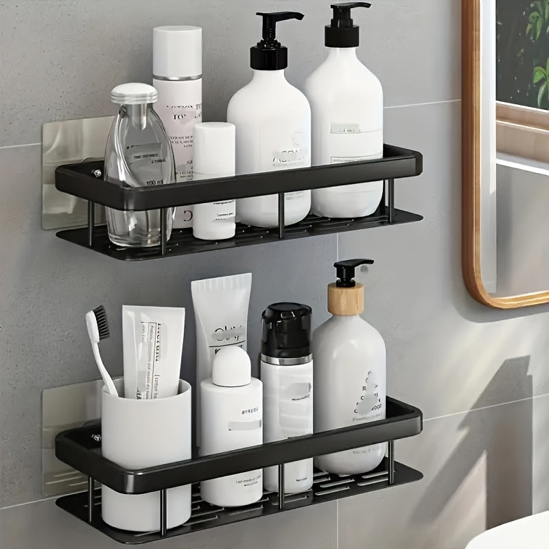 Wall-Mounted Shower Caddy, Large Capacity, No-Drill Installation, Floating Shelf for Bathroom and Kitchen, Space-Saving, Easy to Install, Holds Toiletries, Cosmetics, and Miscellaneous Items, Oil Rubbed Finish, Durable Plastic Material