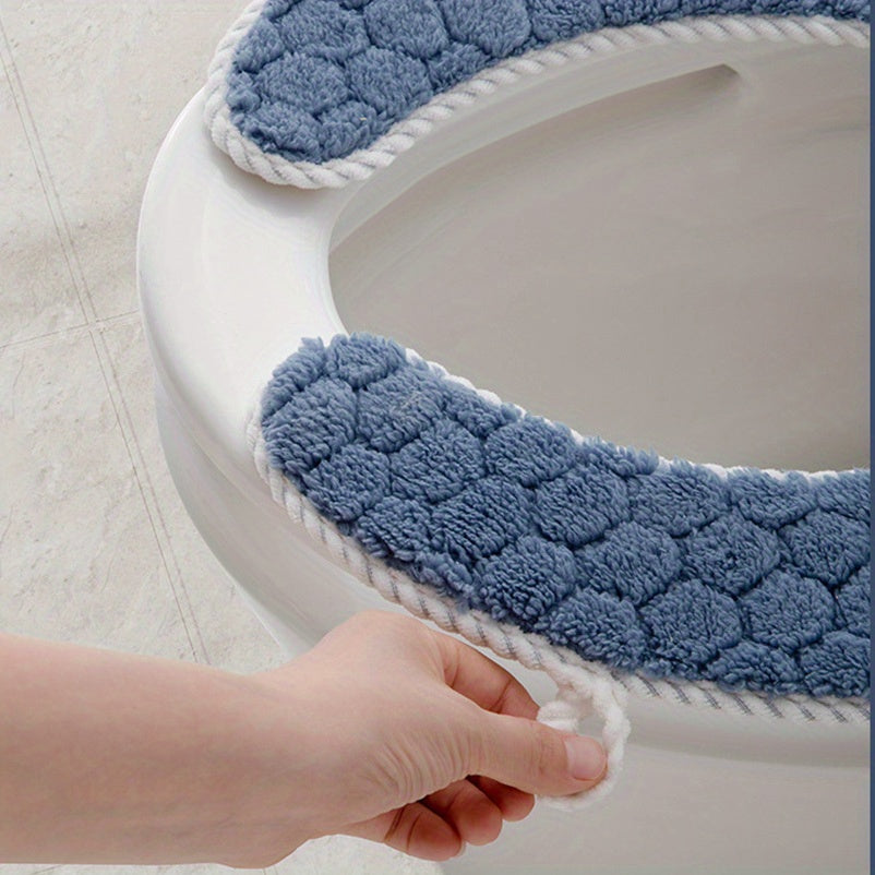 1 Pair Adhesive Toilet Seat Covers with Hexagon Pattern - Soft Cushioned Non-Slip Bathroom Pads, Washable All-Season Comfort for Home Toilet Seat Protection, Hygiene Enhancement, Playful Design, Secure Fit Design