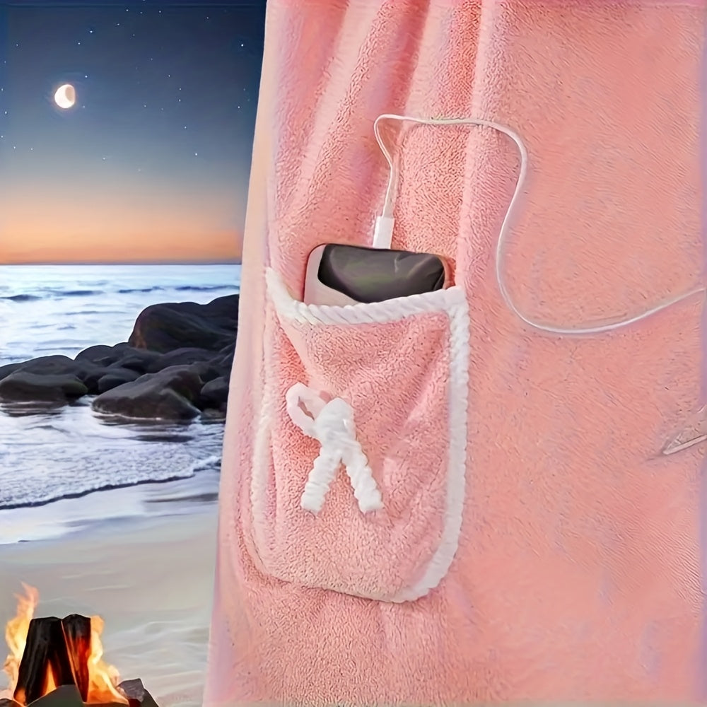 Large Soft Coral Fleece Bath Towel with Pocket - Absorbent & Quick-Dry, Lightweight & Durable for Beach, Home, and Bathroom Use, Perfect Holiday Gift for Halloween, Thanksgiving, Christmas, Quickdry Towel | Playful Design Towel | Durable Towel Fabric