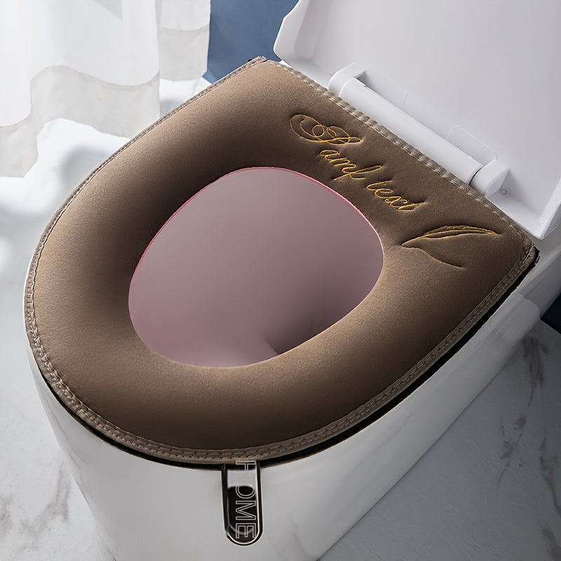 Nordic Style Series with Handle Toilet Mat with Sticky Buckle and Zipper Cushion Cover with Embroidered Pattern Toilet Cover Mat