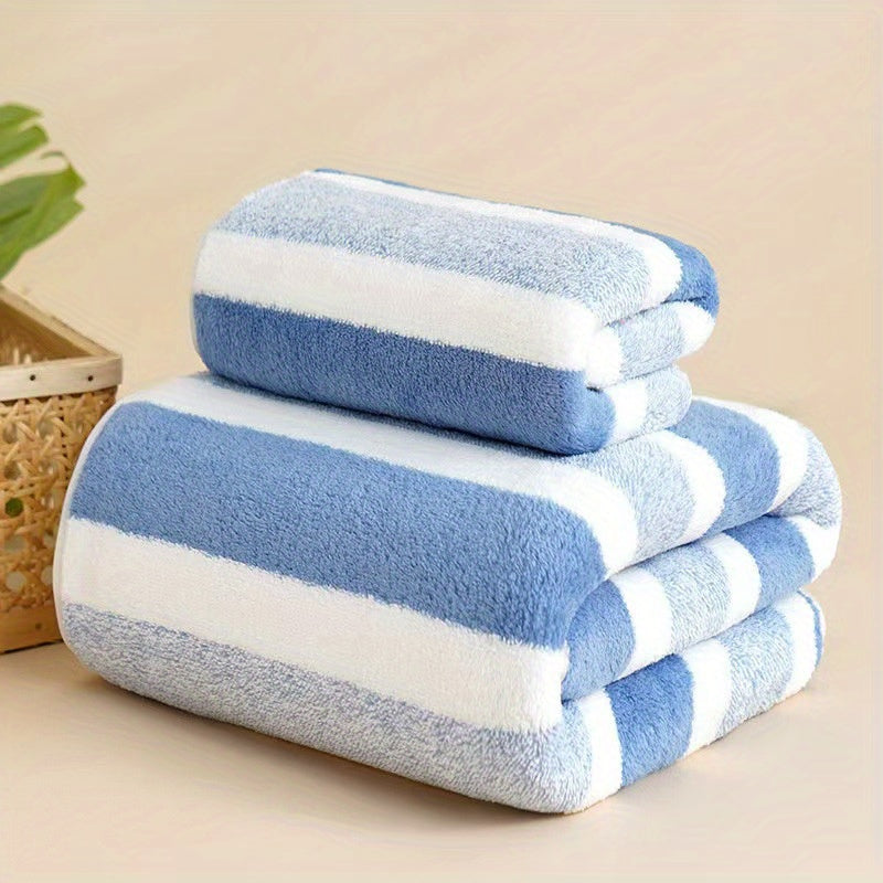 Simple coral velvet stripe towel bath towel set, RV shower supplies, strong water absorption, soft and Light Beige-friendly, no lint