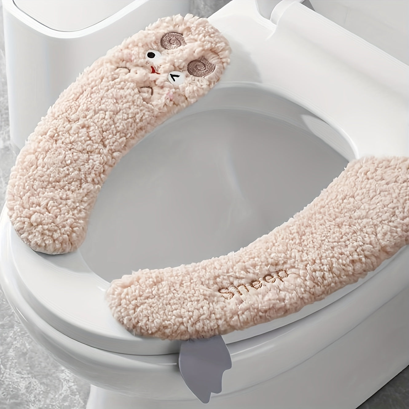 1 Pair of Plush Sheep-Shaped Toilet Seat Covers - Thick, Warm, Aseptic, All-Season Comfort, Soft Polyester, Hand-Washable with Adhesive Backing - Cute Bathroom Accessory