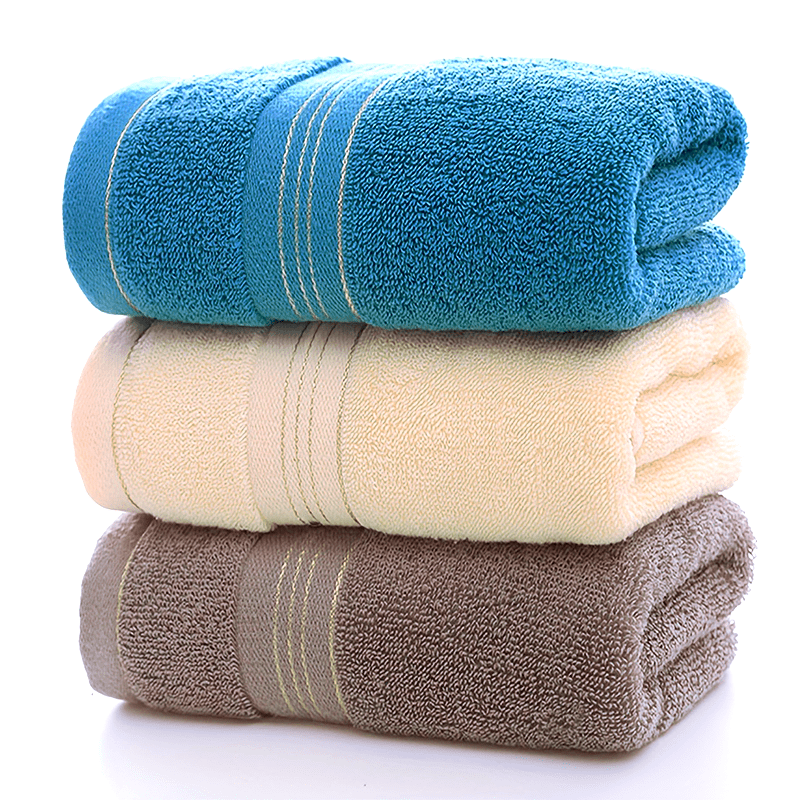 1pc LattBy Premium Cotton Towel, 29x13 Inches - Soft & Absorbent for Bathroom Use, Available in Deep Brown, Blue, Yellow with Striped Detail - Woven Style