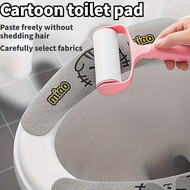 4pcs Cartoon Plush Toilet Seat Covers - All-Season, Aseptic & Static-Free Adhesion, Warm for Winter, Fits All Toilets