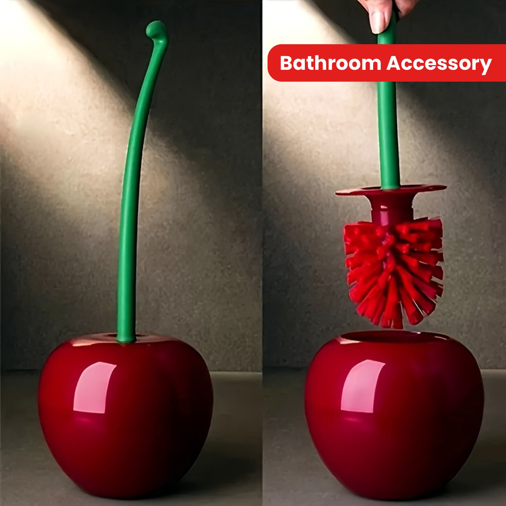 1pc Novelty Cherry-Shaped Toilet Brush with Holder, Creative Plastic Bathroom Accessory, Reusable Freestanding Toilet Brush with Multiple Components