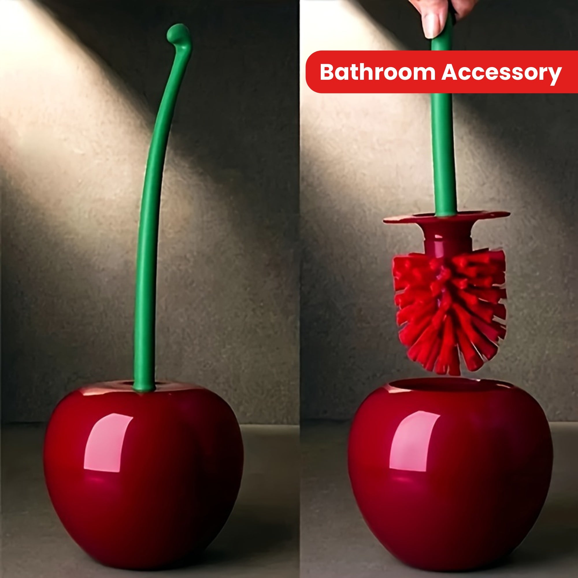 1pc Novelty Cherry-Shaped Toilet Brush with Holder, Creative Plastic Bathroom Accessory, Reusable Freestanding Toilet Brush with Multiple Components