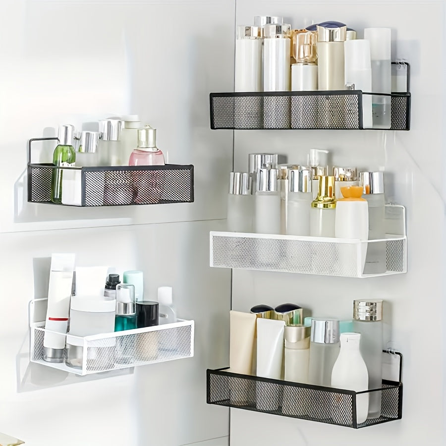 1pc Wall-Mounted Metal Shower Caddy, Lightweight No-Drill Bathroom Organizer Shelf for Shampoo and Soap Storage, Ideal for Kitchen and Bathroom Accessories, Non-Electric, Shower Caddie, Shower Caddies