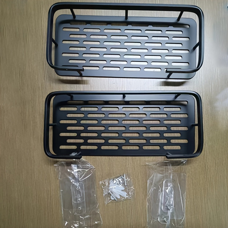 2pcs Black Rust-Proof Polished Metal Bathroom Shelves, Wall-Mounted No-Drill Hanging Shower Caddy for Shampoo, Conditioner, and Toiletries – Space-Saving and Stylish Bathroom Organizer, Spacesaving Caddy | Sleek Shower Design | Durable Bathroom Item