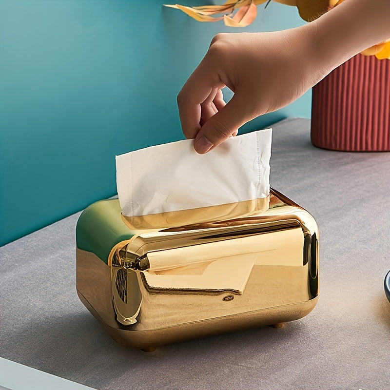 1pc Vintage-Inspired Bread Shape Tissue Box - Electroplated Luxury Holder with 2 Color Options - Bathroom Accessories, Organizers, and Storage for a Clutter-Free Space