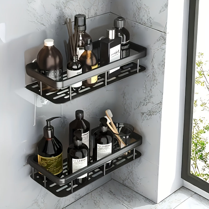 2pcs Black Rust-Proof Polished Metal Bathroom Shelves, Wall-Mounted No-Drill Hanging Shower Caddy for Shampoo, Conditioner, and Toiletries – Space-Saving and Stylish Bathroom Organizer, Spacesaving Caddy | Sleek Shower Design | Durable Bathroom Item
