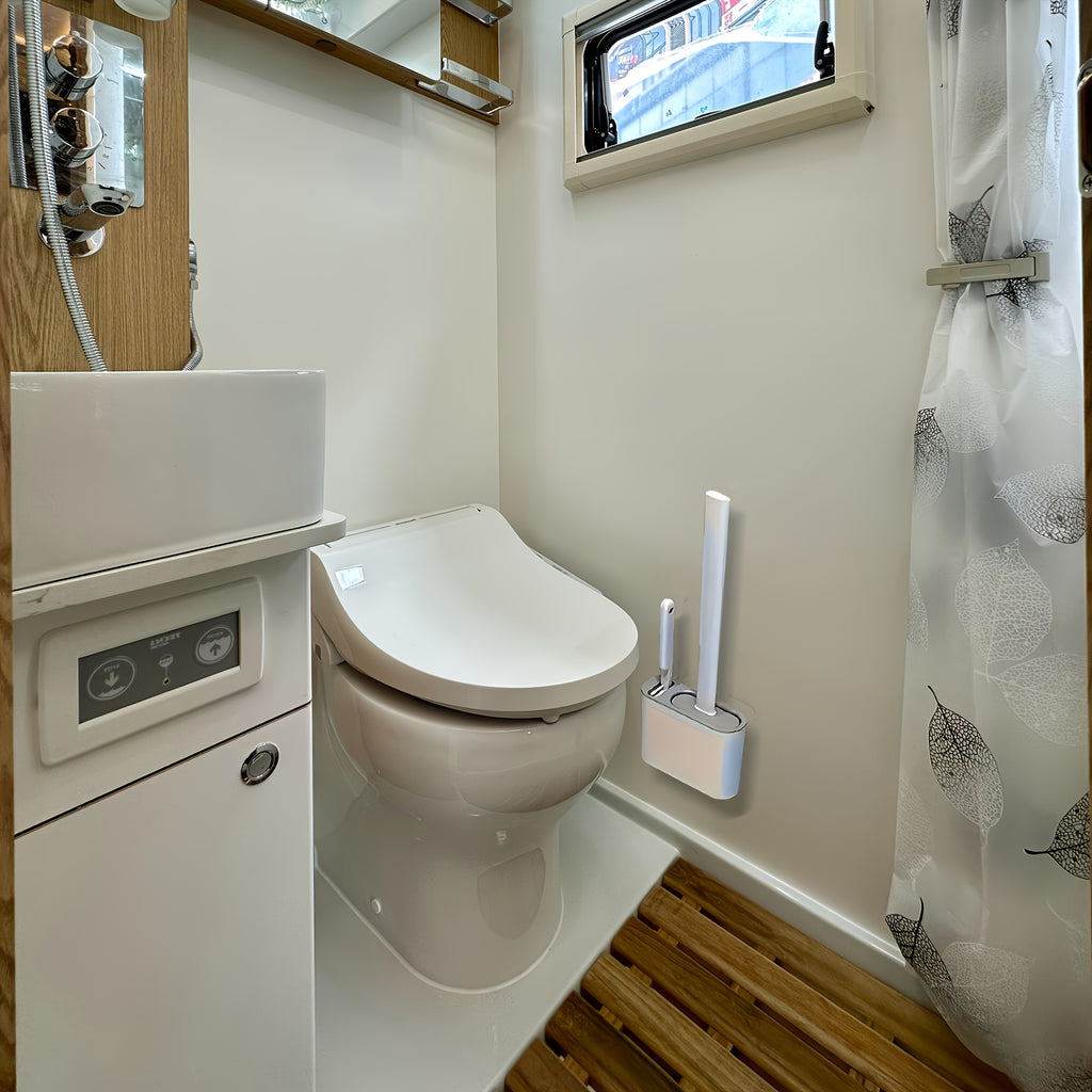 Toilet Brush Set with Wall Mounting, 1pc: Soft Silicone Head, Long Handle and Extra Small Brushes for Home Cleaning - A Must-have for RV Bathrooms