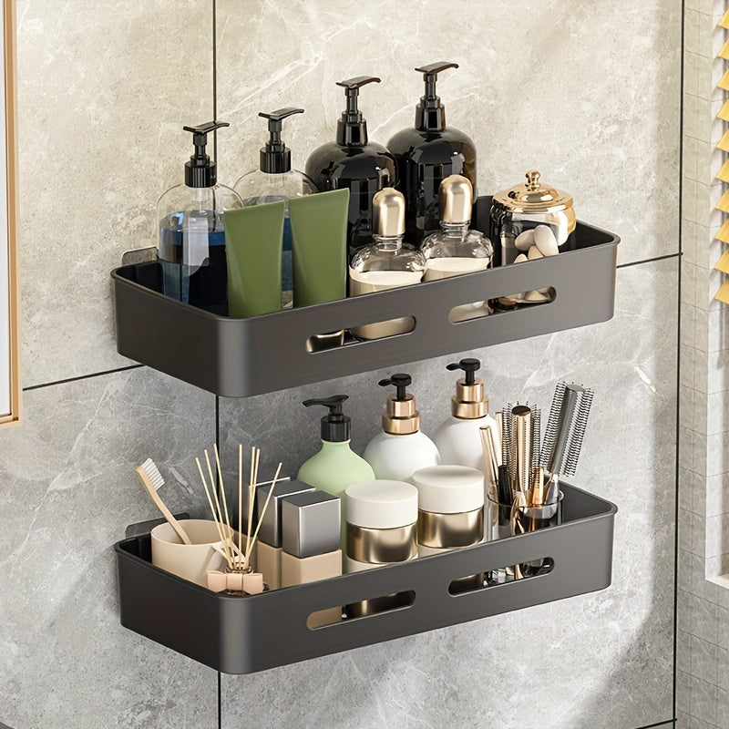 1\u002F2\u002F3pcs Long Rectangular PP Bathroom Wall Shelves - Space-Saving, No-Drill, Matte Finish, Ideal for Vanity and Shower Area Organization, Bathroom Shelves|Modern Bathroom Shelves|Durable Bathroom Shelves