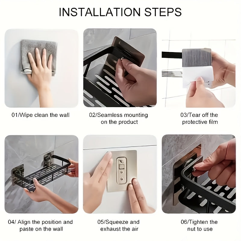 2pcs Black Rust-Proof Polished Metal Bathroom Shelves, Wall-Mounted No-Drill Hanging Shower Caddy for Shampoo, Conditioner, and Toiletries – Space-Saving and Stylish Bathroom Organizer, Spacesaving Caddy | Sleek Shower Design | Durable Bathroom Item