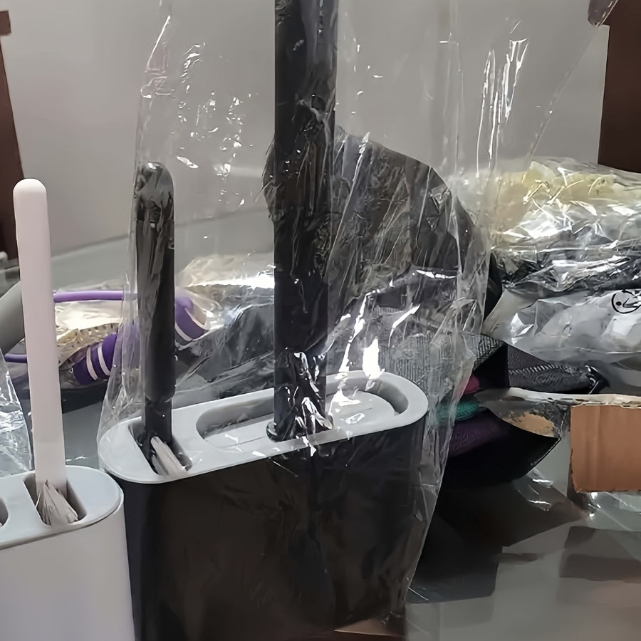 Durable Black Silicone Toilet Brush with Wall-Mounted Holder - Flat Head Design for Bathroom and Kitchen Cleaning, Easy to Hang Organizer, Bathroom Hygiene Essentials | Modern Toilet Brush Holder | Durable Silicone Material, Toilet Brush Holder