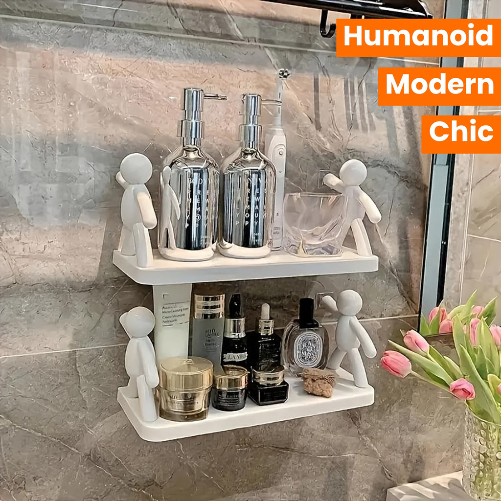 Chic Humanoid Wall-Mounted Storage Shelf - Modern Plastic Organizer for Kitchen & Bathroom
