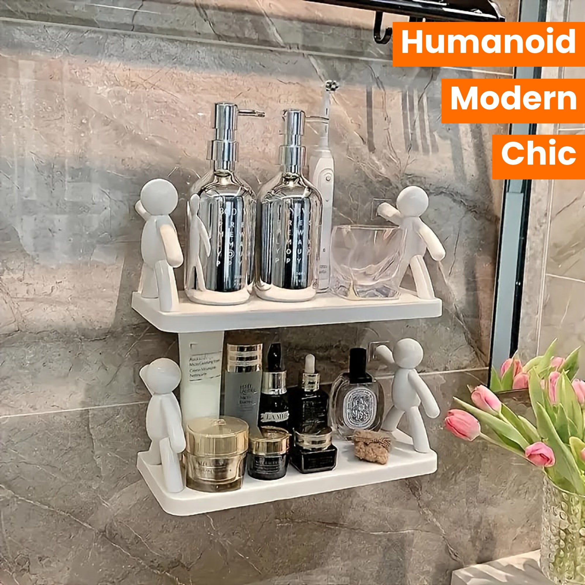 Chic Humanoid Wall-Mounted Storage Shelf - Modern Plastic Organizer for Kitchen & Bathroom