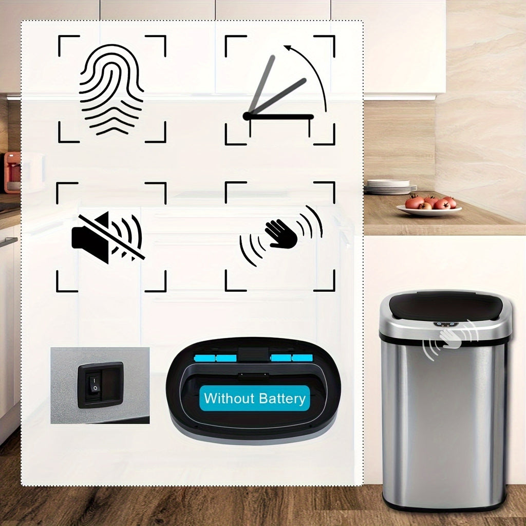 13 Gallon Trash Can Kitchen, Automatic Garbage Can Touchless Motion Sensor, Stainless Steel Trash Can With Lid Anti-Fingerprint Mute Designed, Waste Bin 50L For Office Bedroom Kitchen Indoor Trash Can