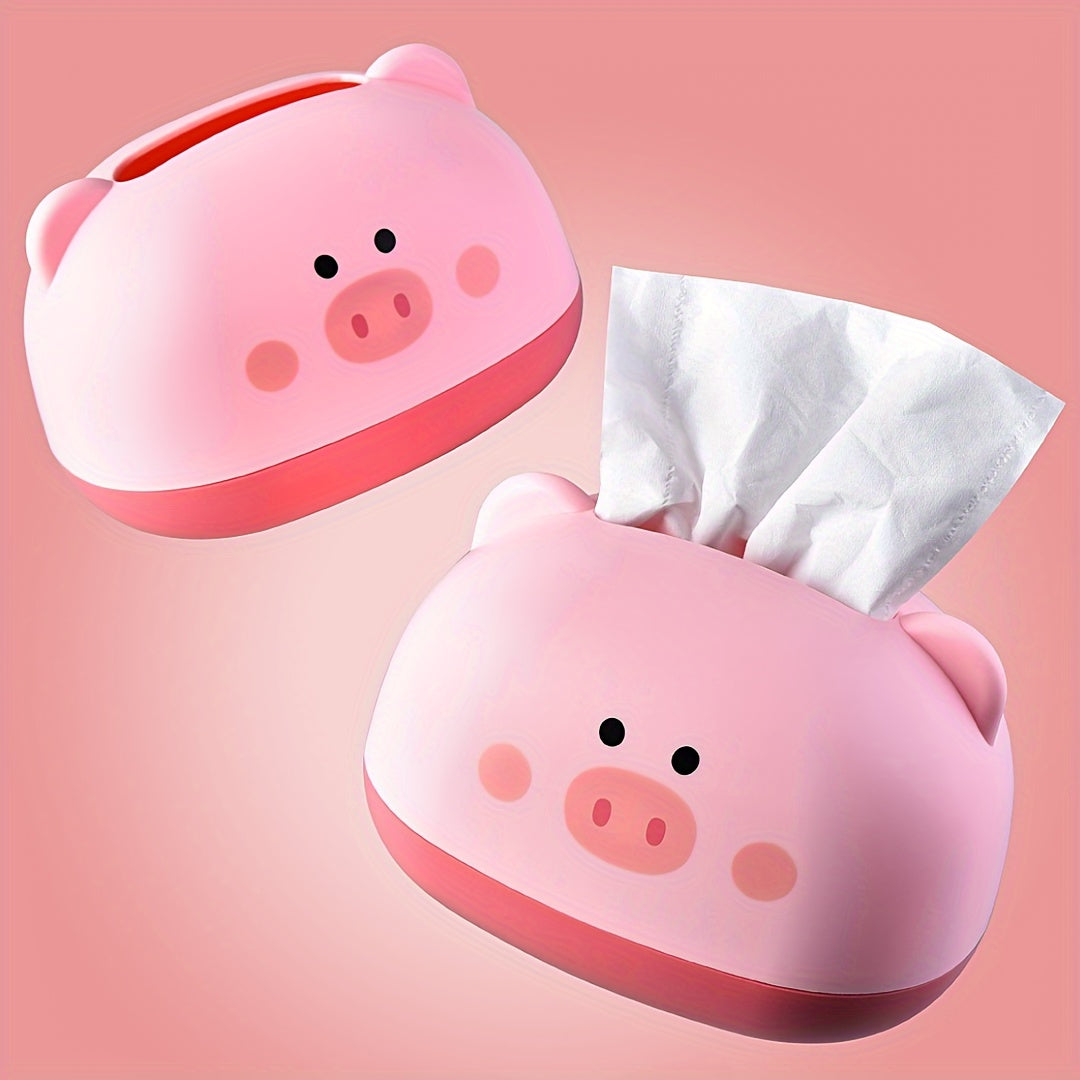 Cute Piggy-Shaped Tissue Box Holder - Durable Plastic, Multi-Functional Desktop Organizer for Home & Commercial Use, 1pc, Tissue Box