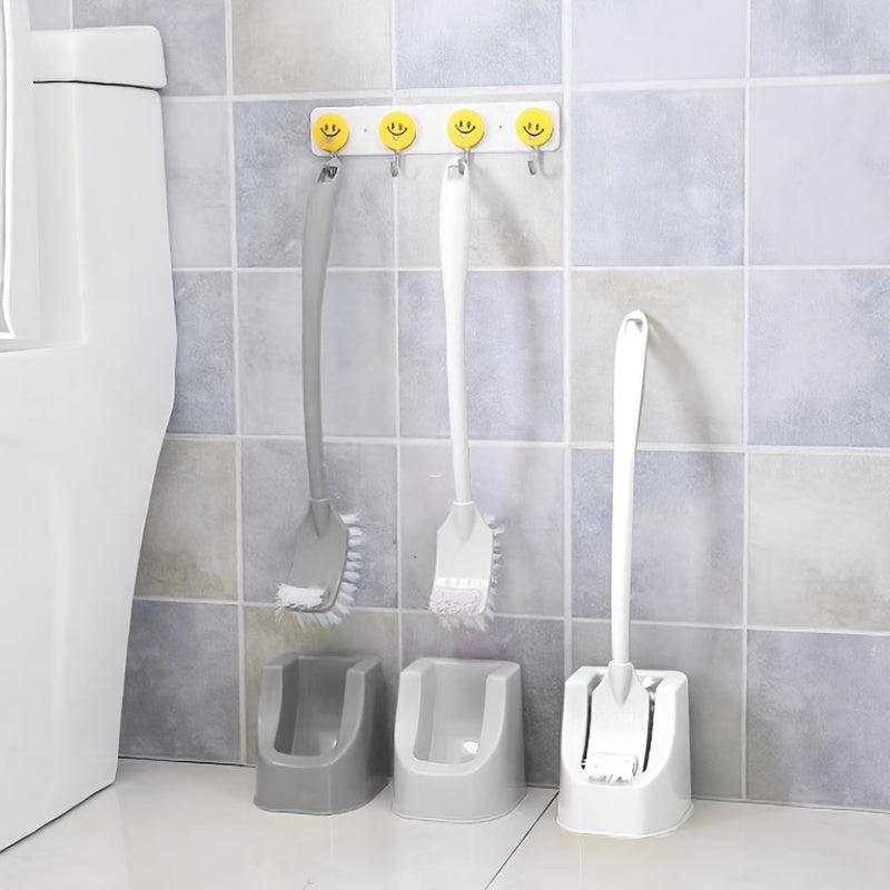 1 Set Soft Bristle Toilet Brush Set with Holder, Wall-Mounted Long Handle Bathroom Cleaning Brush, Portable Medium Firmness, Plastic Handle, No Dead Angle, Electricity-Free Cleaning Tool for Bathroom and Toilet