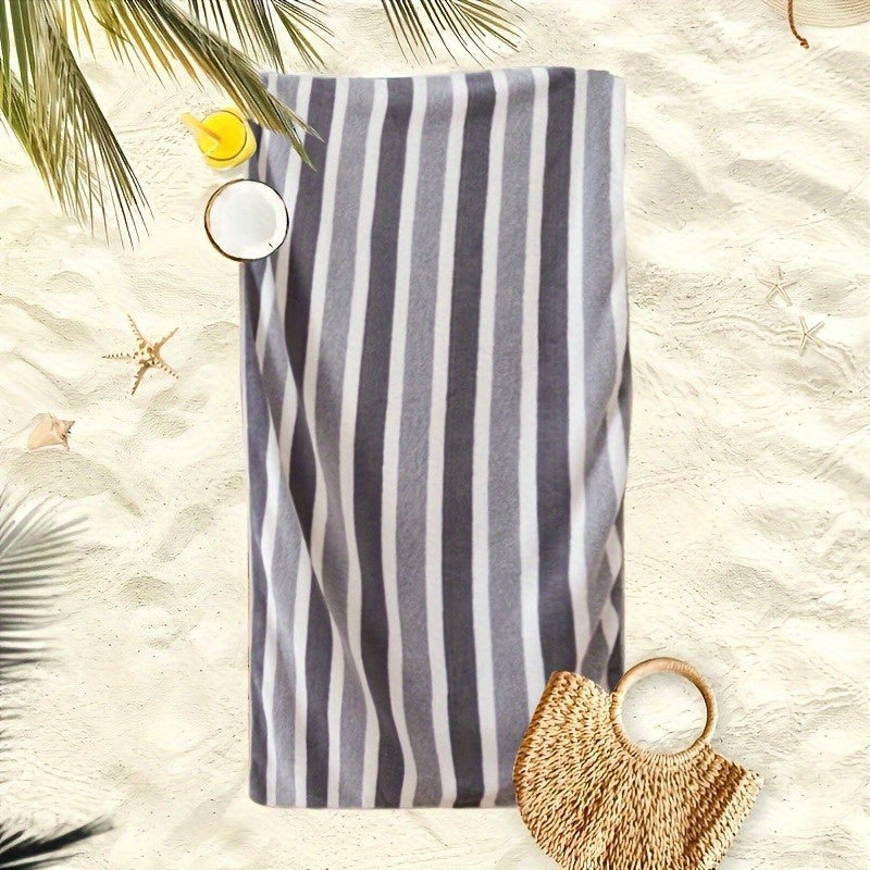 1pc Extra Large Lightweight Beach Towel and Bath Towel, Soft Striped Polyester Blend, Hand Wash Only, Tropical Style, Suitable for Adults, Pools, Travel, Camping, Cruise Ship Accessories - Seaside Towel