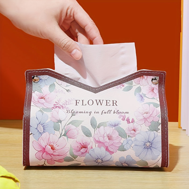 Vintage Floral Art PVC Tissue Box Cover - Elegant Retro Painted Napkin Holder for Living Room, Car, and Desktop Storage, Positioning Printing Design, Lightweight Handbag Organizer